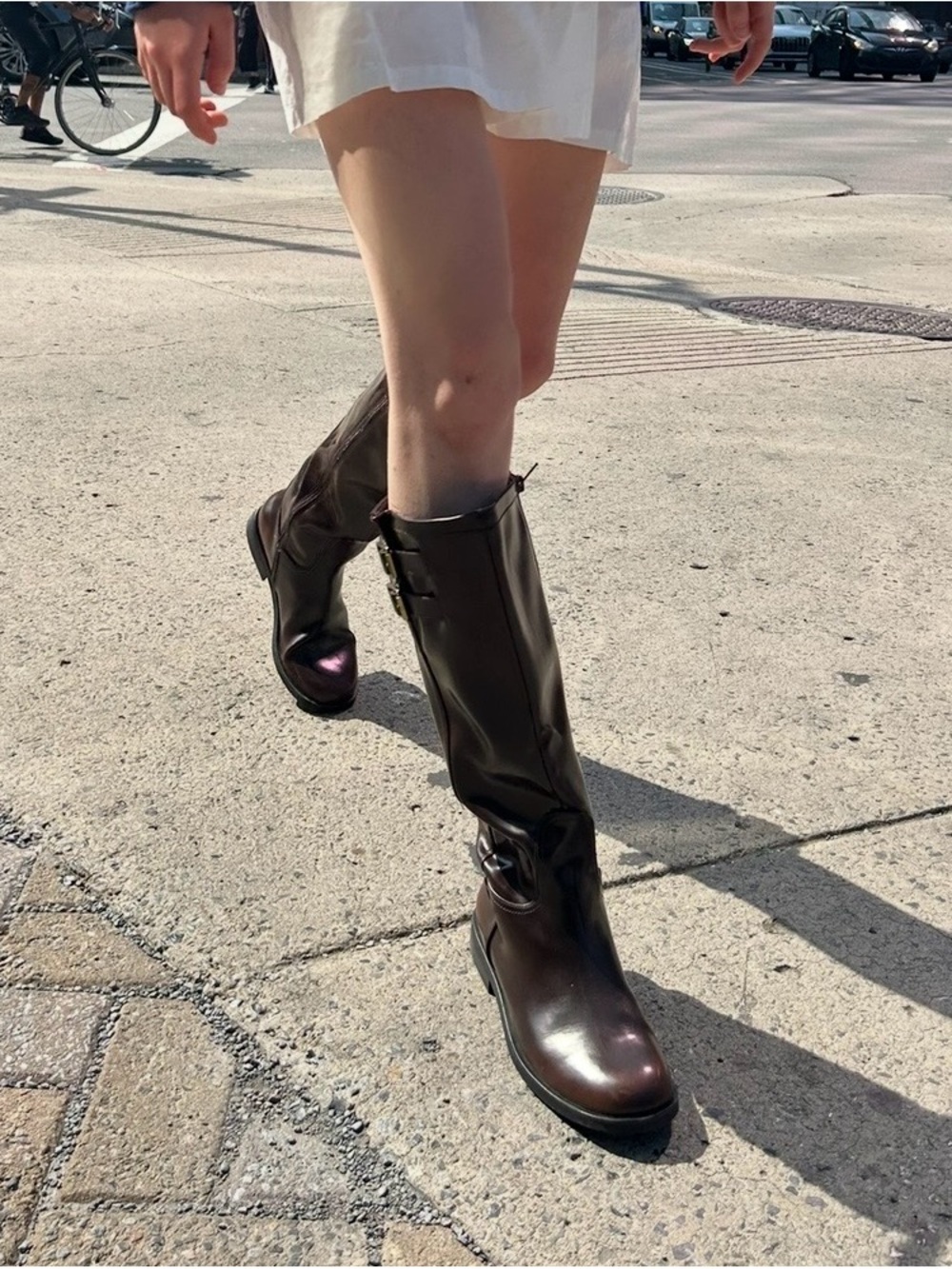 Faux Leather Knee-High Riding Boots - Brown